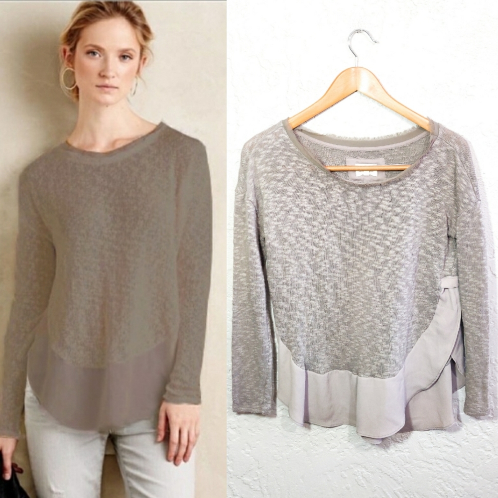 Deletta {Anthropologie} Nubby Knit Long Sleeve Top XSmall Tan Taupe